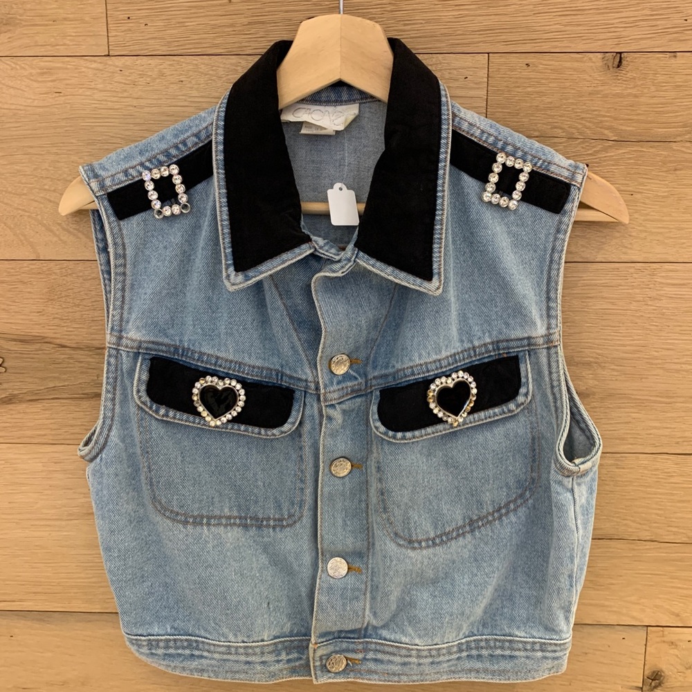 Vintage 80s Cache cropped jeweled denim vest, S/M